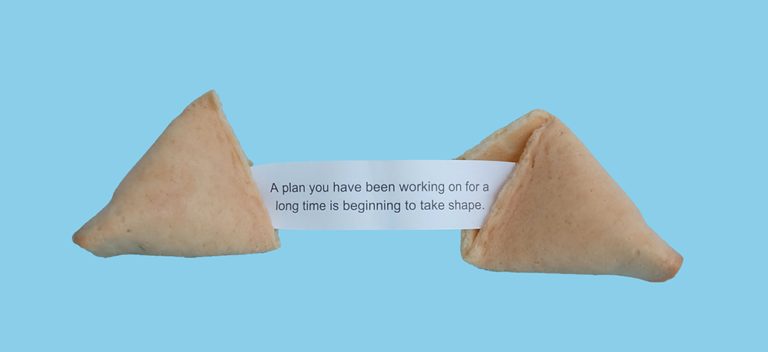 open fortune cookie with the words -- a plan you have been working on for a long time is beginning to take shape.