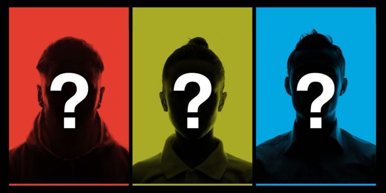 silhouette persona images with question marks over their face