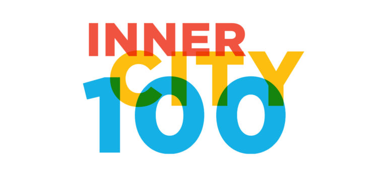 the words inner city 100 in different colors