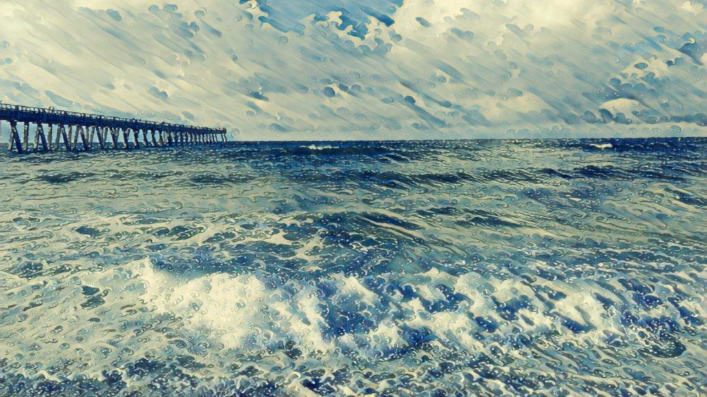 Stealth Summer Background with a pier and ocean waves.