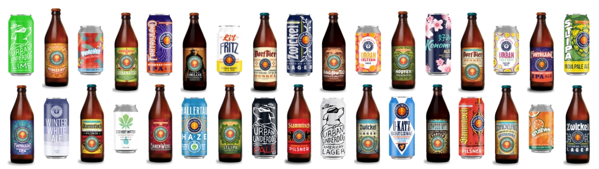a wide variety of urban chestnut bottles and cans with various lablels designed by stealth