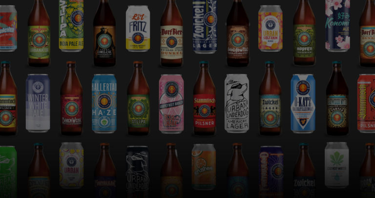 dark image of a wide variety of bottles and can designed by stealth for urban chestnut