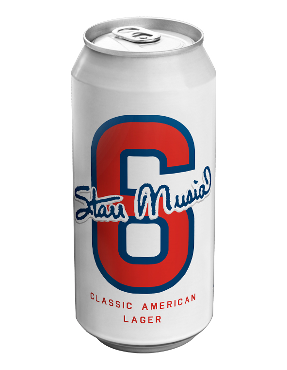 the stan musial classic american lager can with a big number six on it