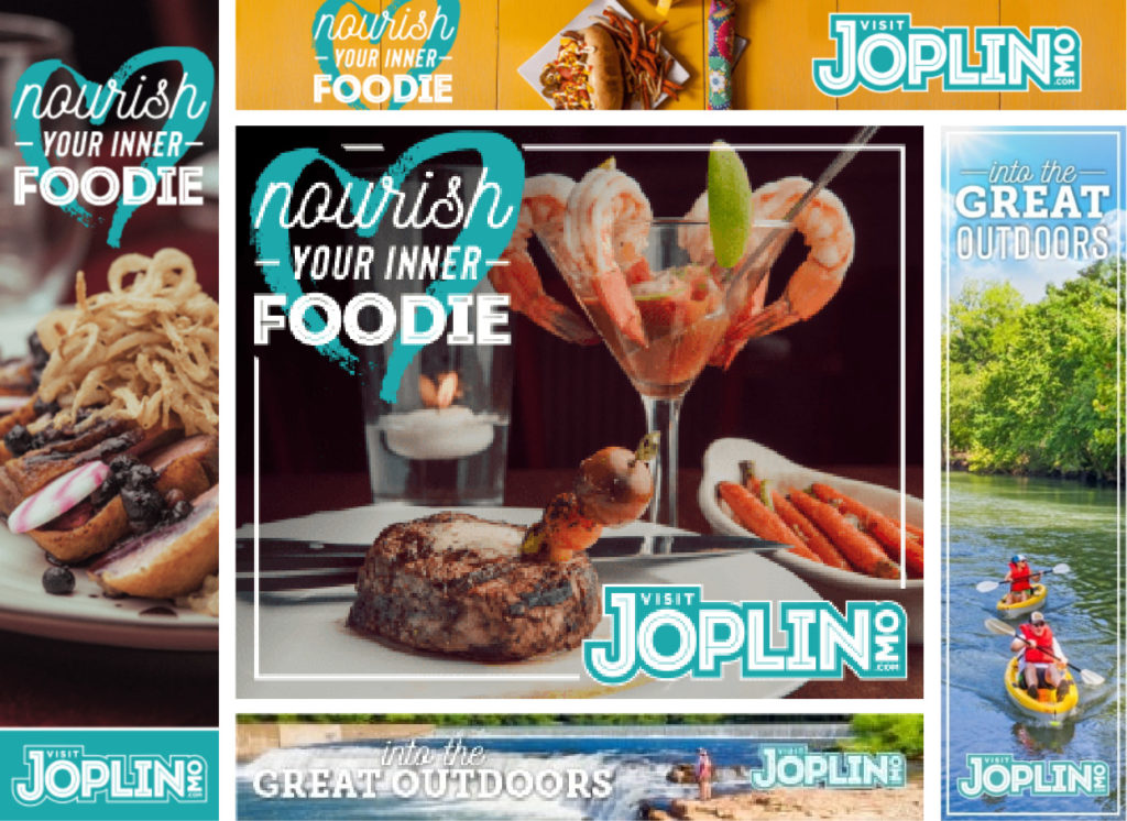 banner ads showing food and outdoor activities in Joplin