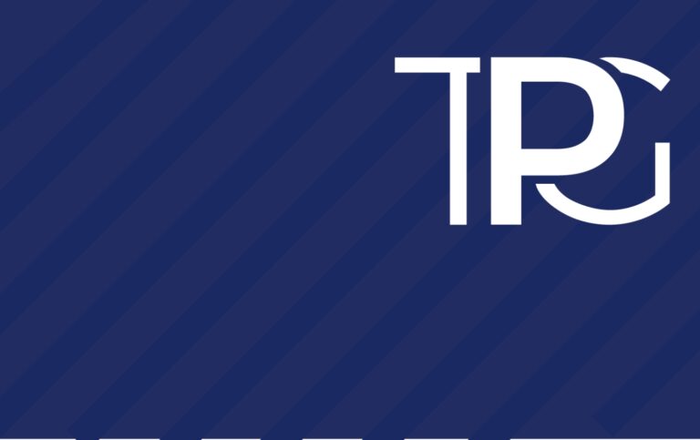 the TPG logo on a blue stripe background