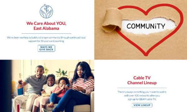 CTVEA website page showing the words community and an image of a family laughing while watching tv