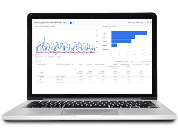 open laptop with screen showing website traffic